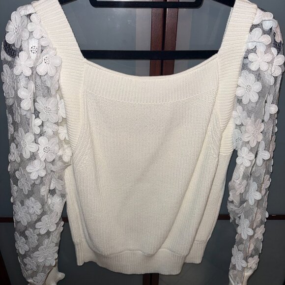 "French Connection" -Juri Mozart Caballo Womens Floral Lace Sleeve Sweater - Picture 3 of 6